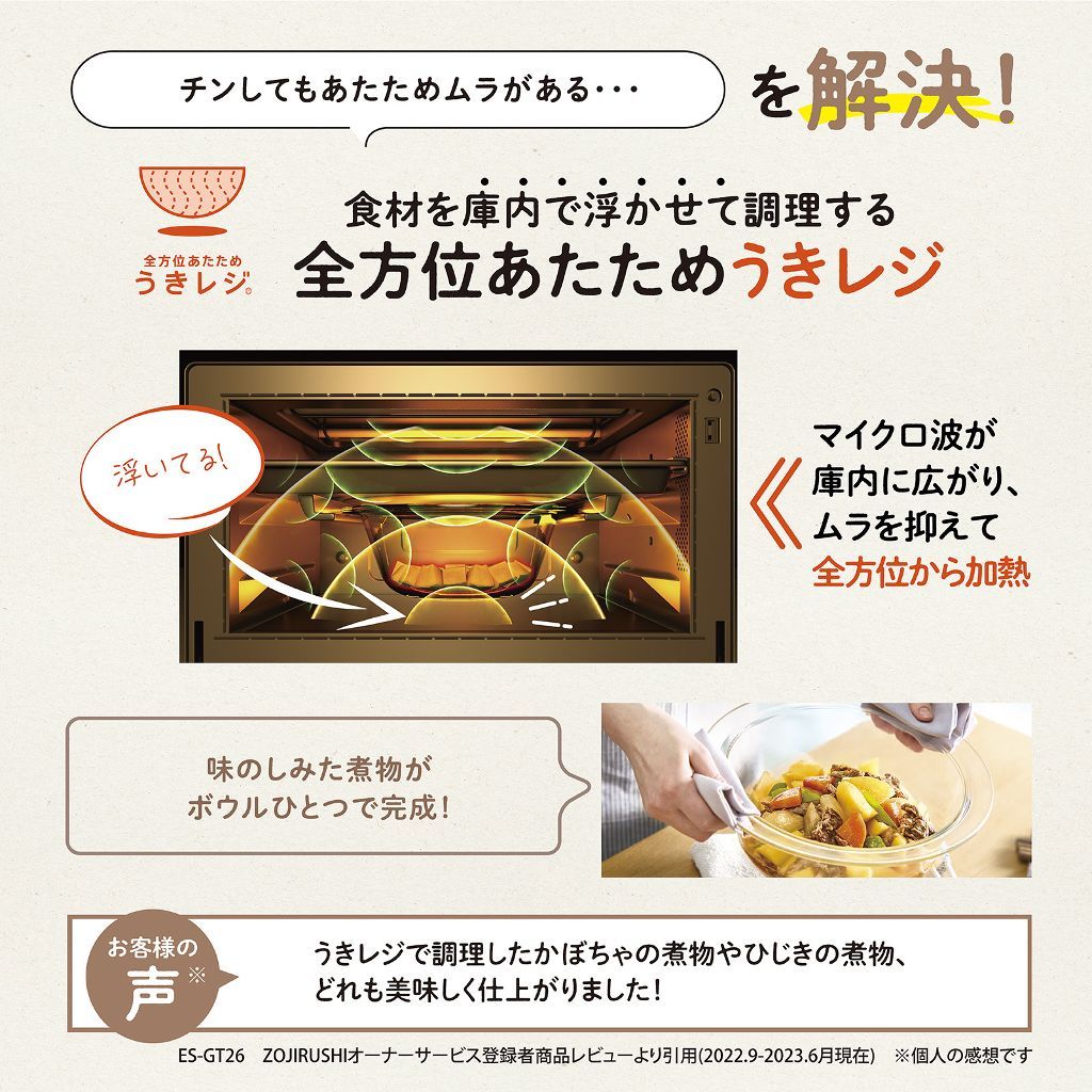 食材を庫内で浮かせて調理する「全方位あたため うきレジ」 