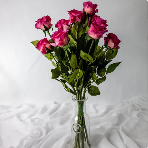 Fuchsia Real Touch Half Bloom Rose - Realistic Artificial Flowers - Image 2