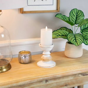 Wooden Pedestal Candle Holder Brushed White