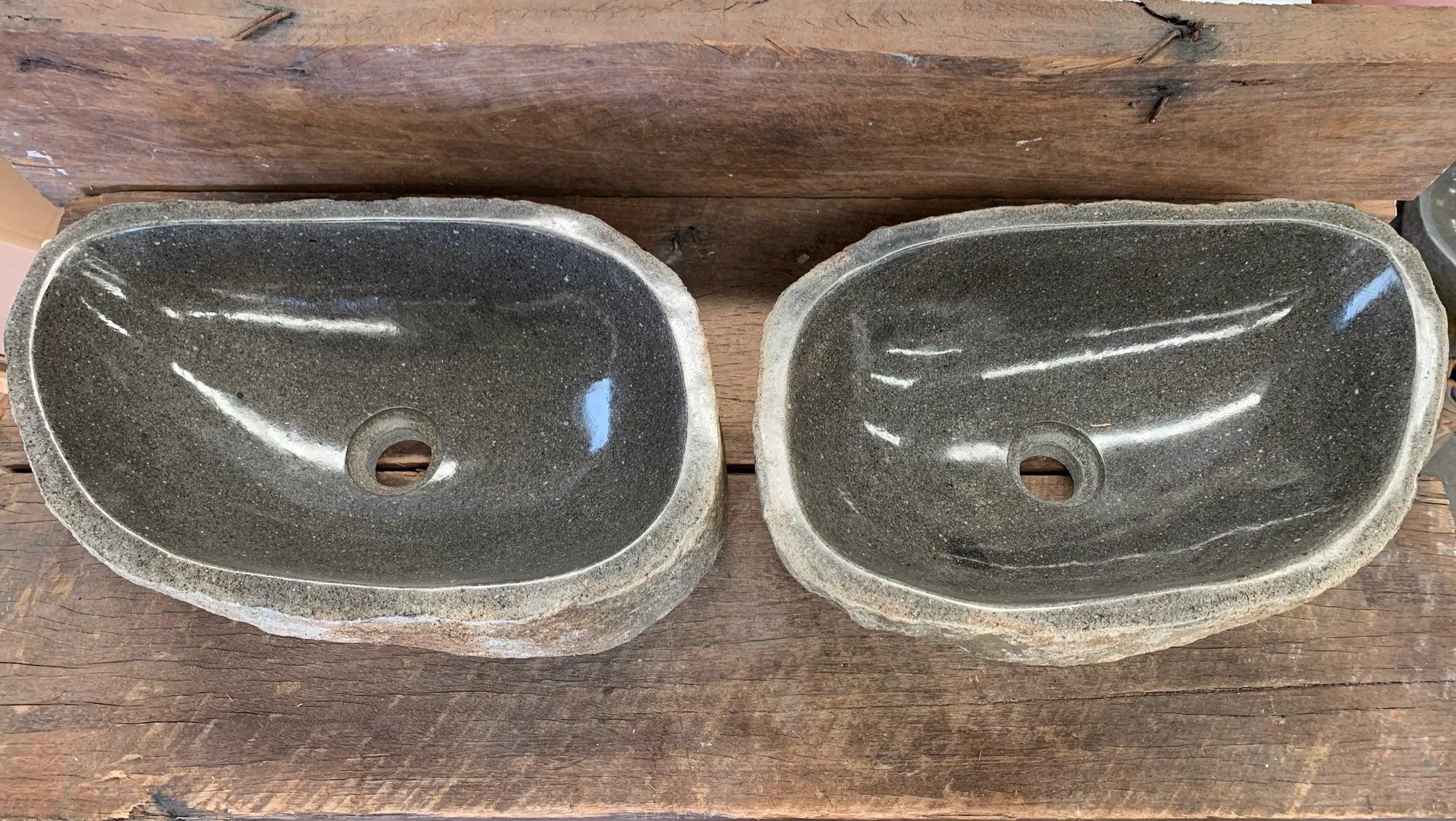 Handmade Natural Oval River Stone Bathroom Basin - Image 10