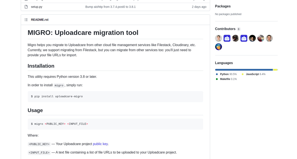 Migro library on GitHub