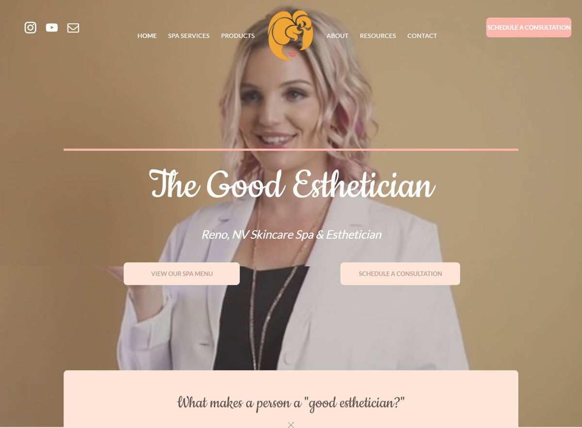 Screenshot of The Good Esthetician, from the esthetician websites collection.