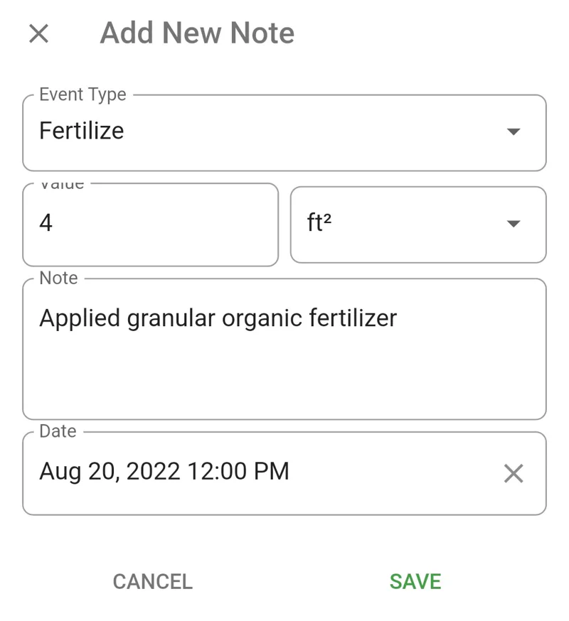Screenshot of a plant event