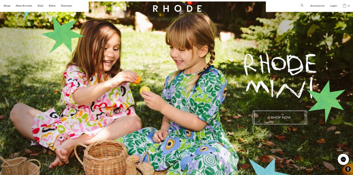 Screenshot of RHODE , from the shopify clothing stores collection.