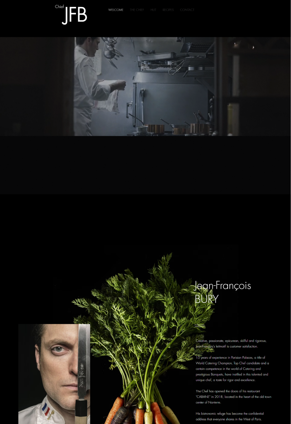 Screenshot of Jean François Bury, from the wix restaurant website examples collection.