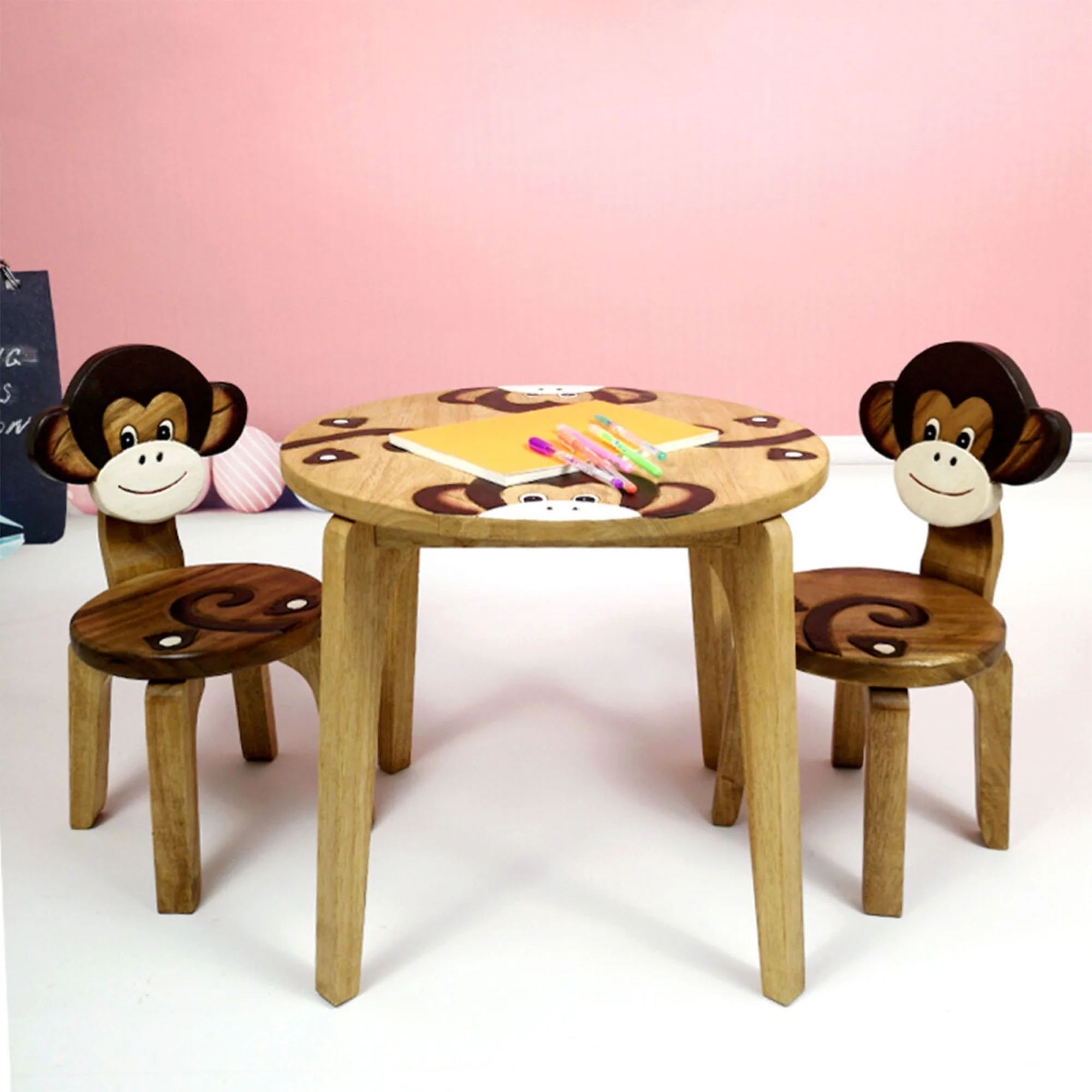 Children's hand-crafted wood Chair With back rest Animal MONKEY Theme Children’s Chair and Toddlers Stepping Stool - Image 4