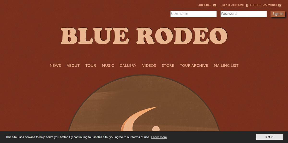 Screenshot of Blue Rodeo , from the band websites collection.
