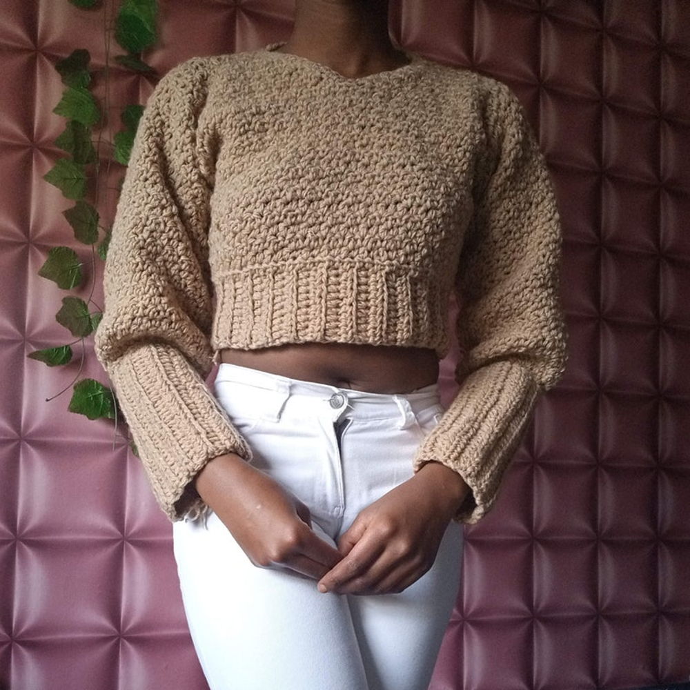 Casual Sweater|Cropped Crochet Sweater