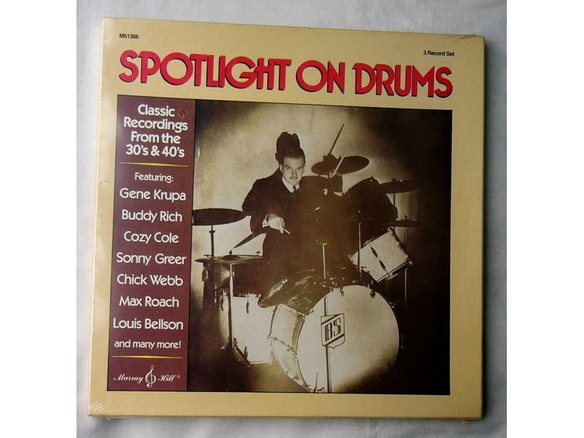SPOTLIGHT ON DRUMS 3 LP BOX SET-- - Classic jazz recordings anthology-- orig 1983 SEALED album