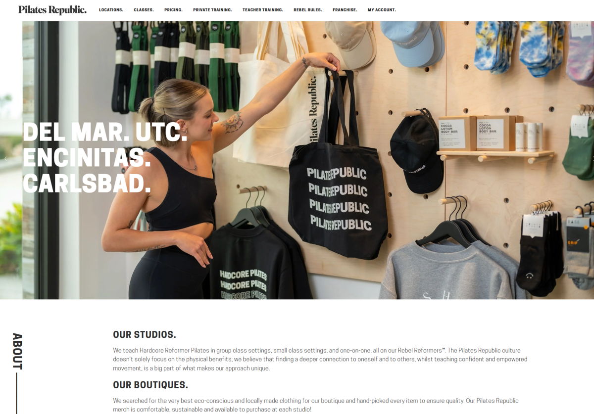 Screenshot of Pilates Republic, from the pilates websites collection.