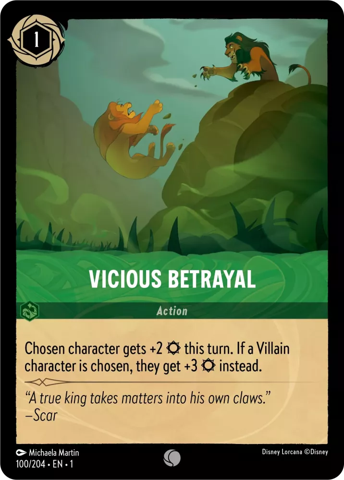 Vicious Betrayal card from Disney's Lorcana: The First Chapter.