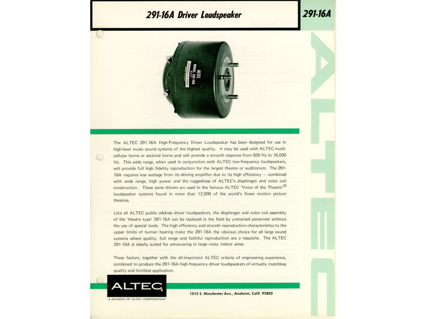 Altec Lansing 291-16A HF Drivers - Gently Used!