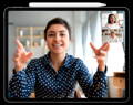 tablet mostrando video conferência com 3 mulheres