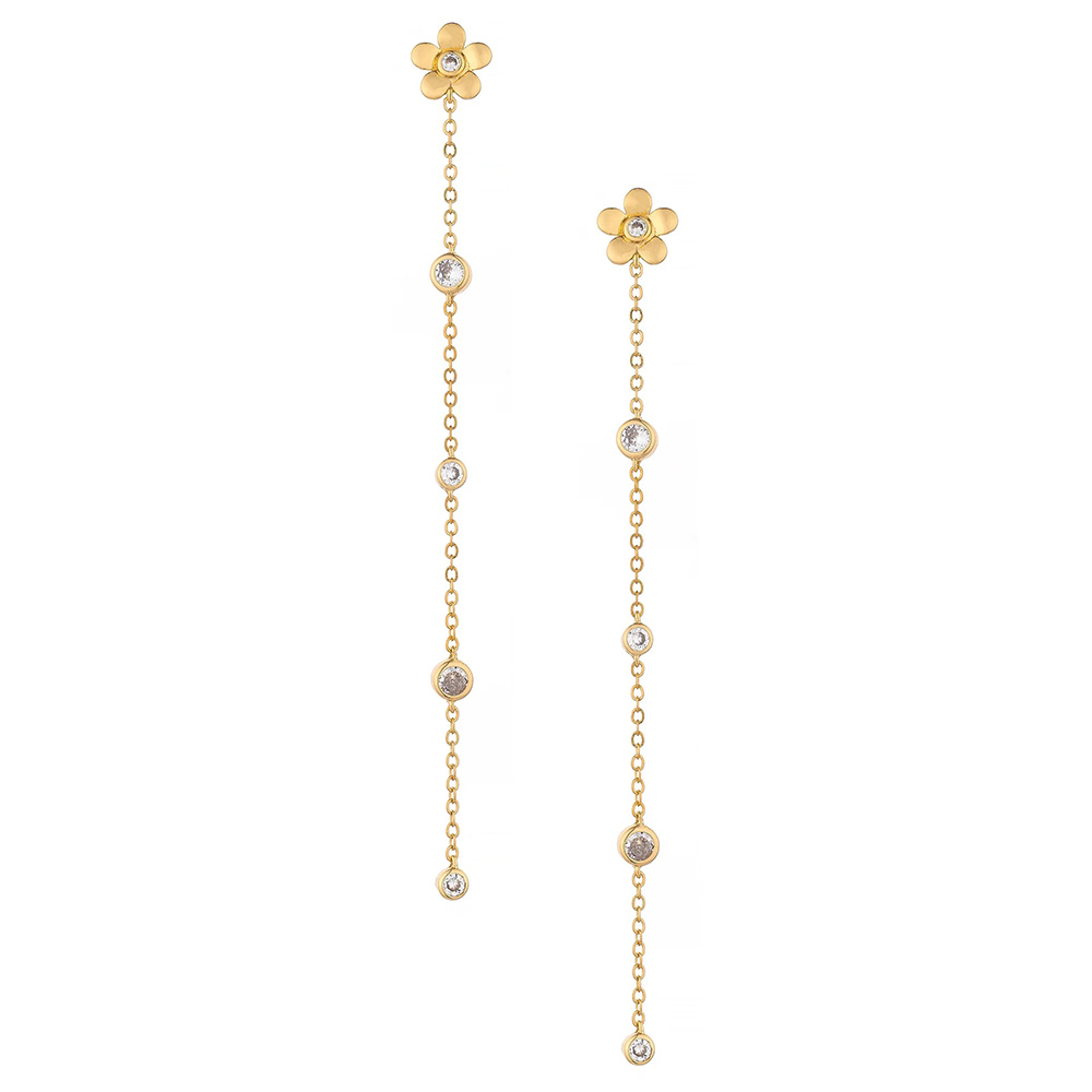 image of single flower linear dangle earrings
