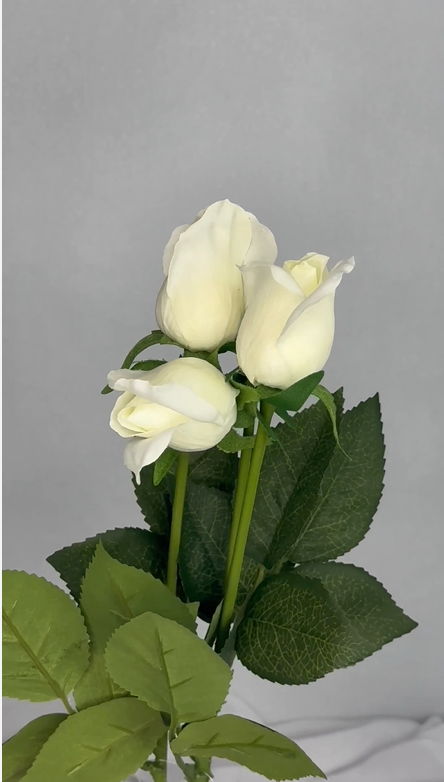 Bridal White Real Touch Open Bud Rose - Realistic Artificial Flowers - Image 4