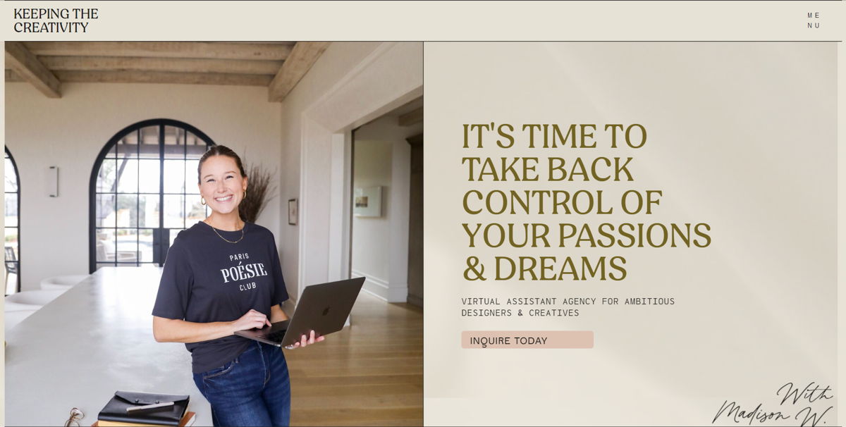 Screenshot of Keeping The Creativity, from the virtual assistant websites collection.