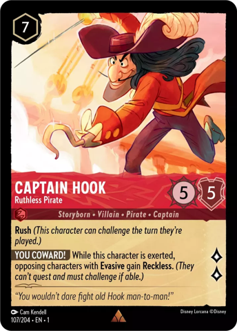 Captain Hook card from Disney's Lorcana: The First Chapter.