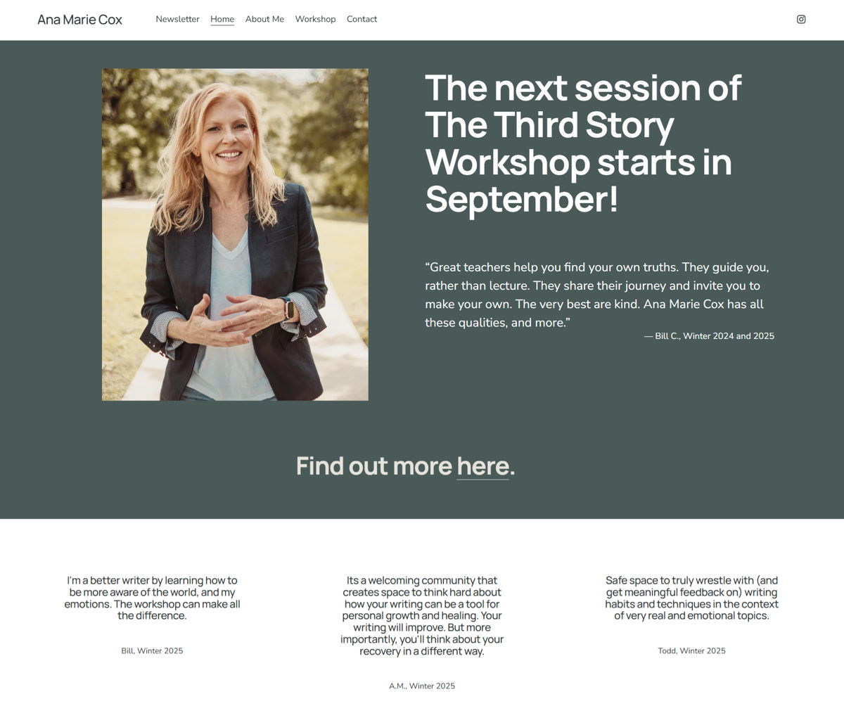 Screenshot of Ana Marie Cox, from the workshop websites collection.