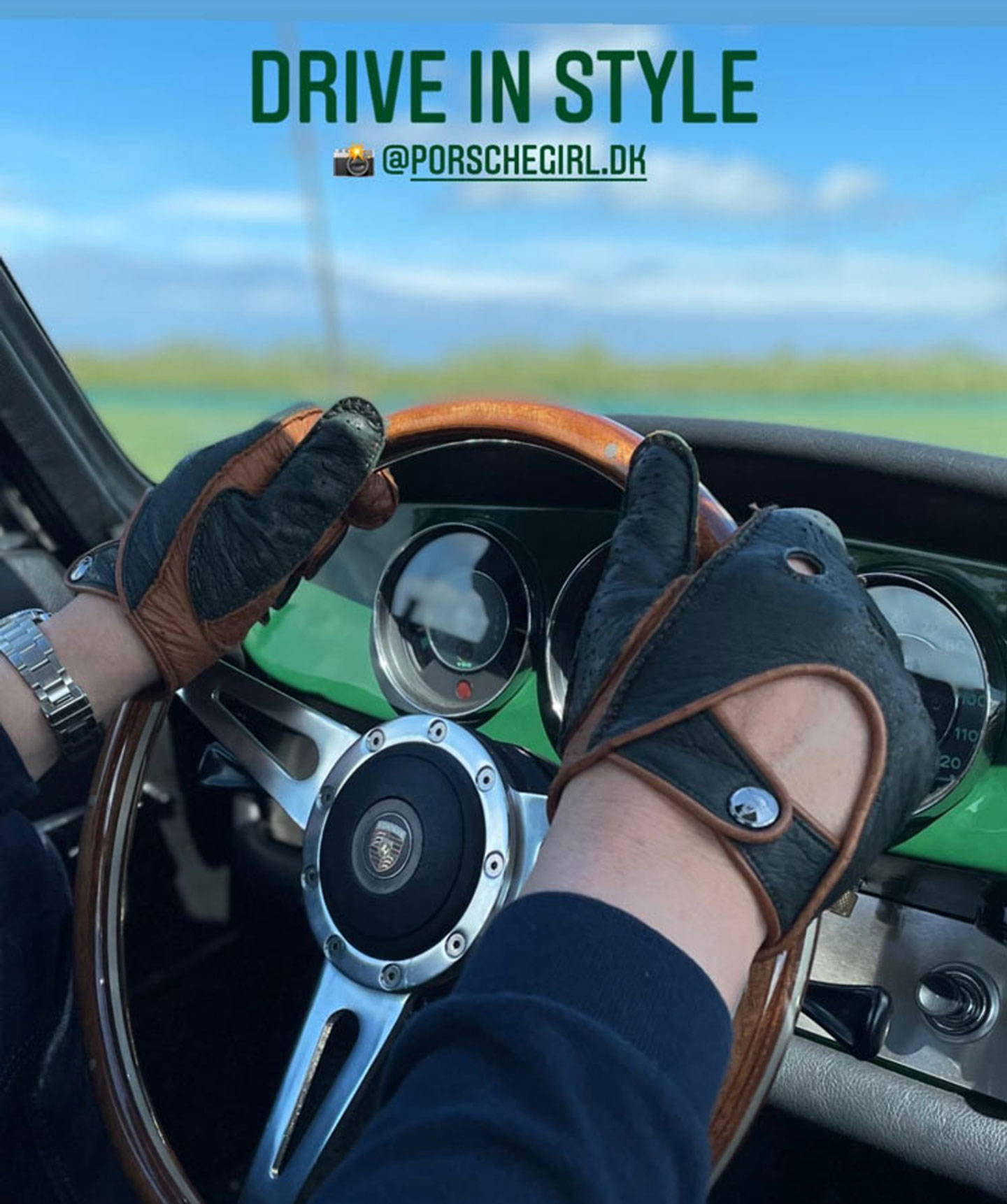 Green Porsche driving gloves