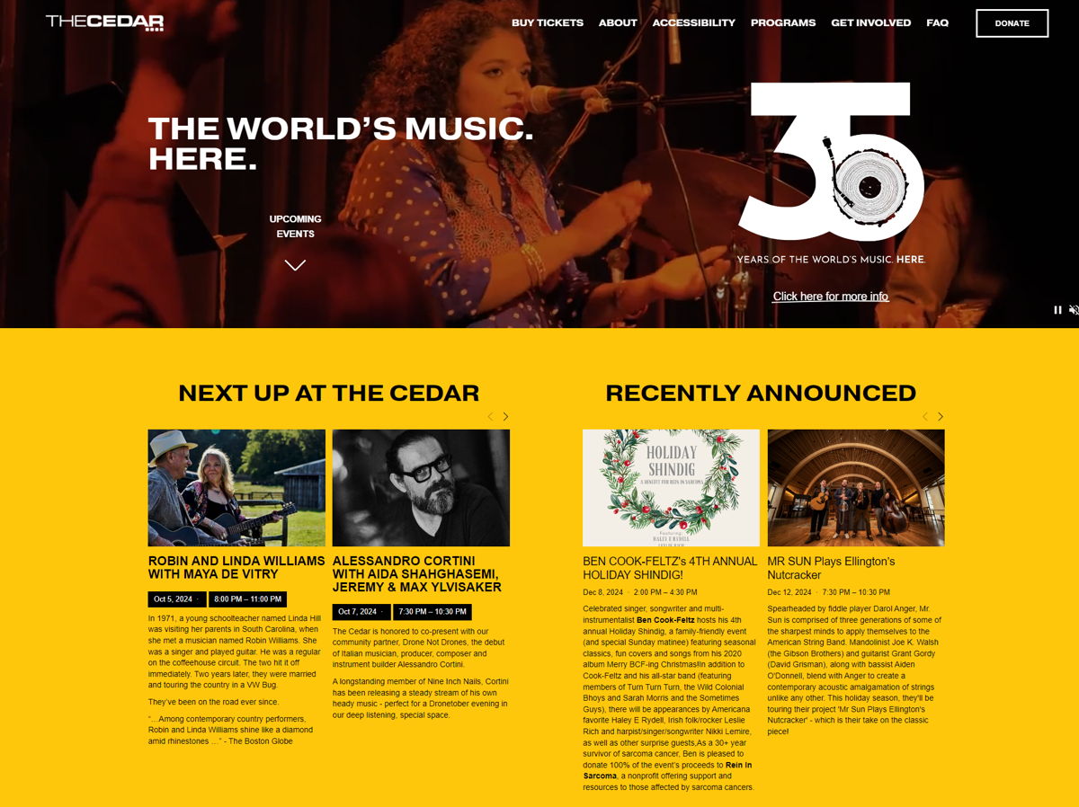 Screenshot of The Cedar Cultural Center  , from the yellow websites collection.