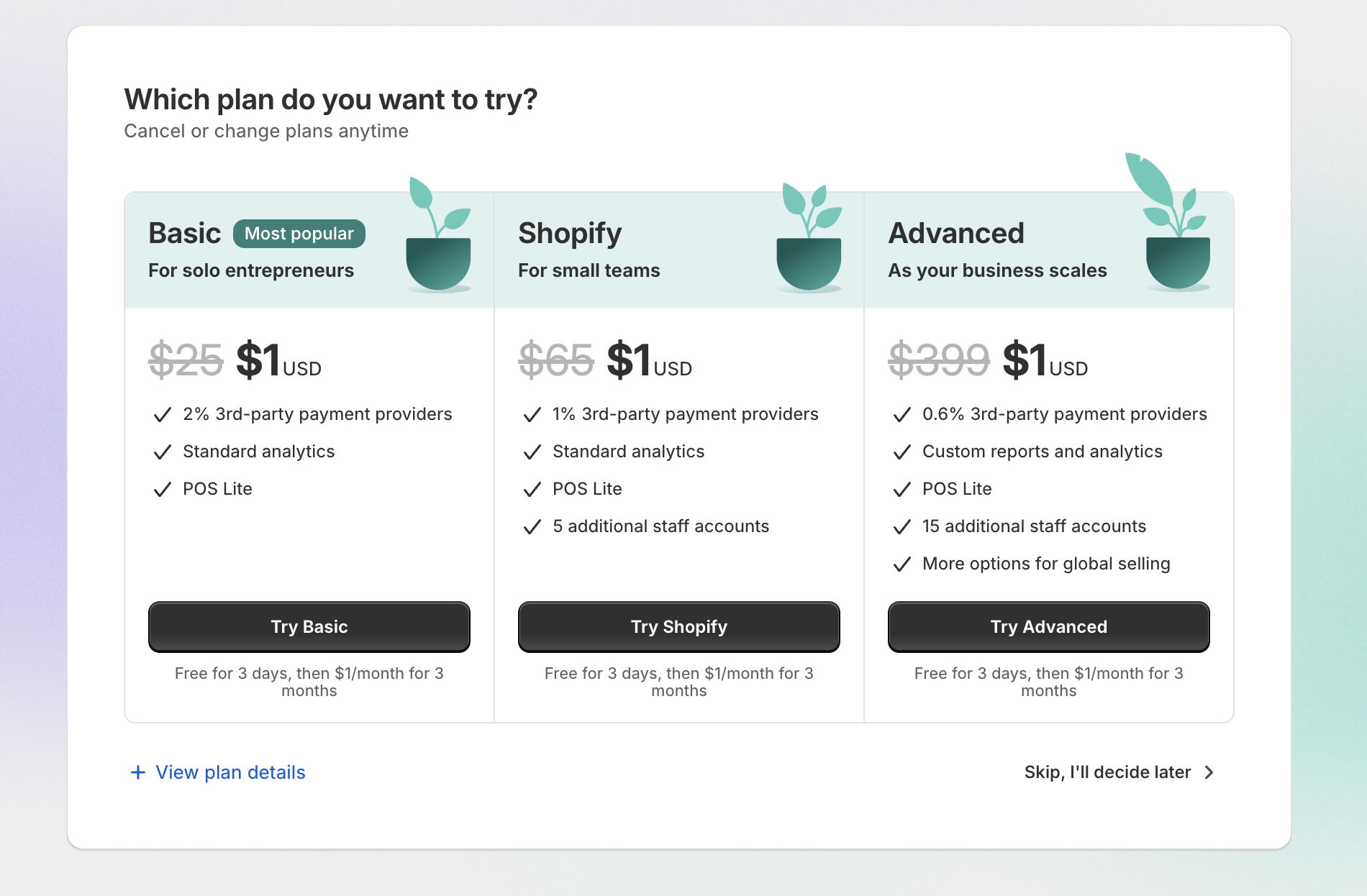 Shopify $1 3 months