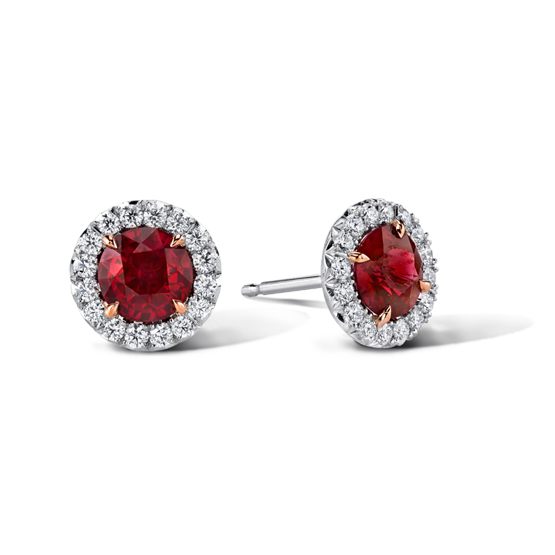 Ruby Earrings with diamond halos
