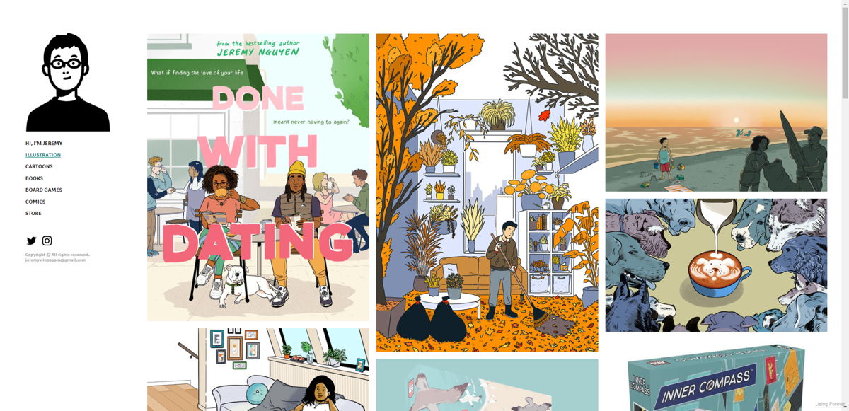 Screenshot of Jeremy Nguyen, from the squarespace artist websites collection.