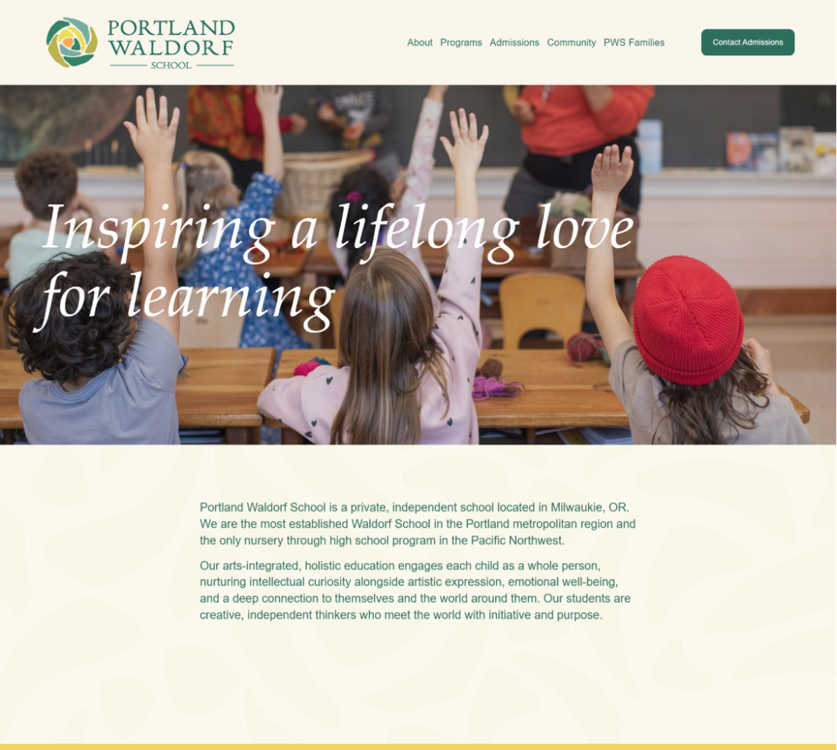Screenshot of Portland Waldorf School, from the kindergarten websites collection.