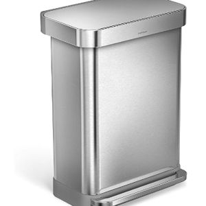 simplehuman 55 Liter / 14.5 Gallon Rectangular Hands-Free Kitchen Step Trash Can with Soft-Close Lid, Brushed Stainless Steel