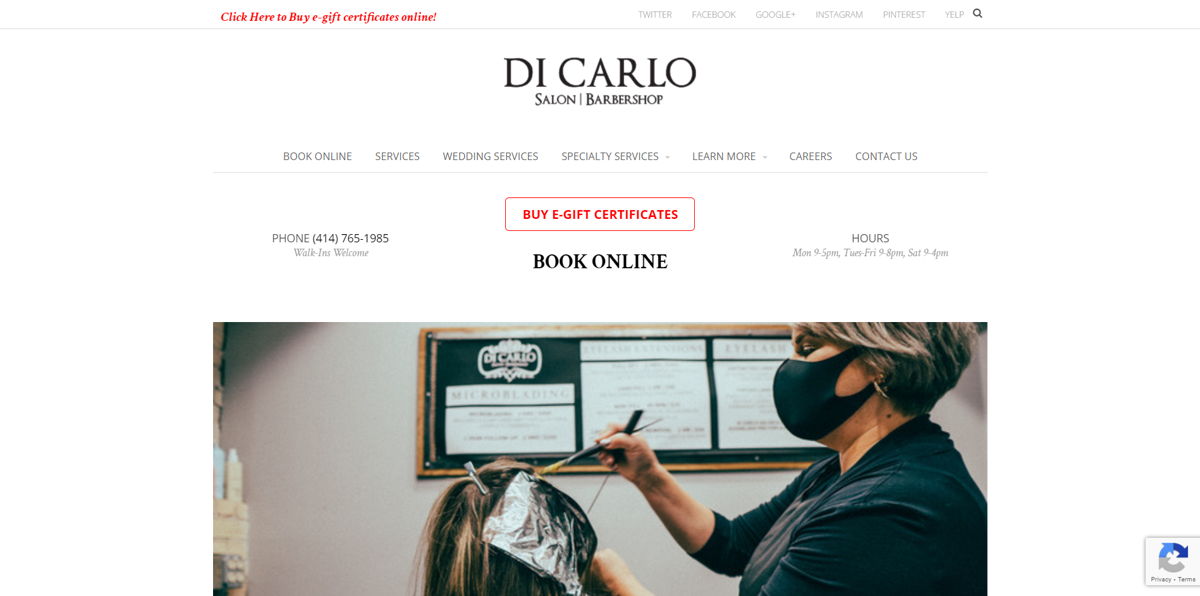 Screenshot of Di Carlo Salon & Barbershop, from the barber & barbershop websites collection.