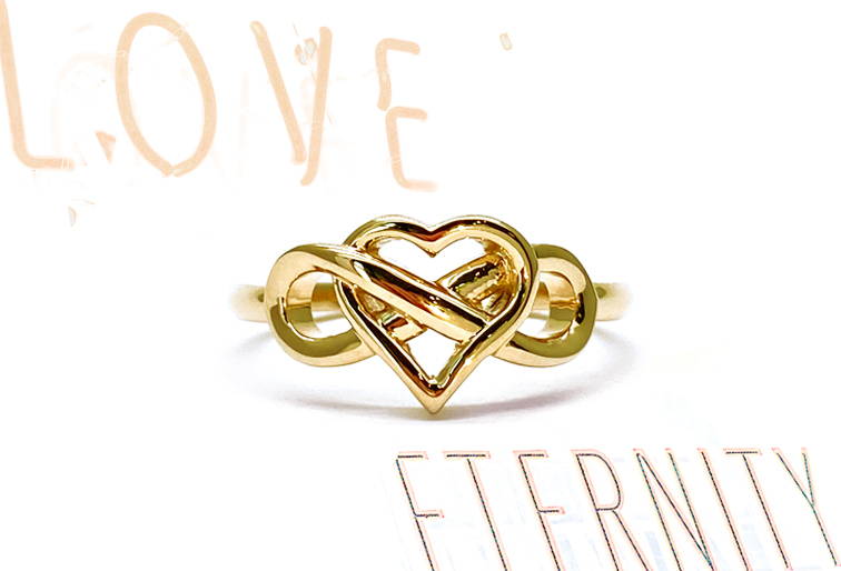 Gold ring for woman with the sign of love mixed with the sign of eternity