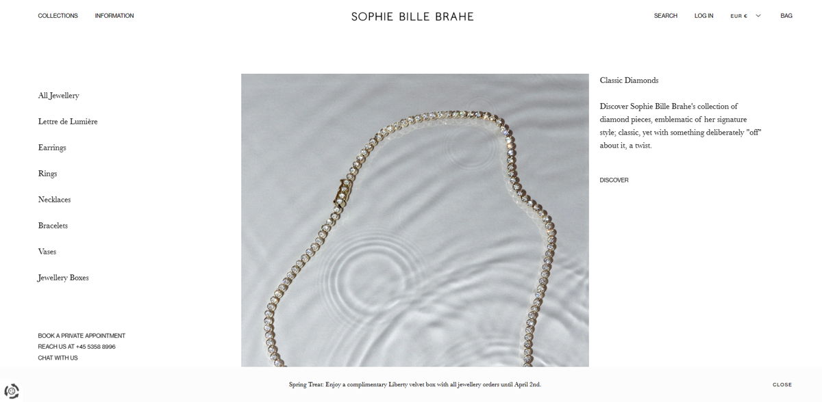 Screenshot of Sophie Bille Brahe, from the shopify jewelry stores collection.