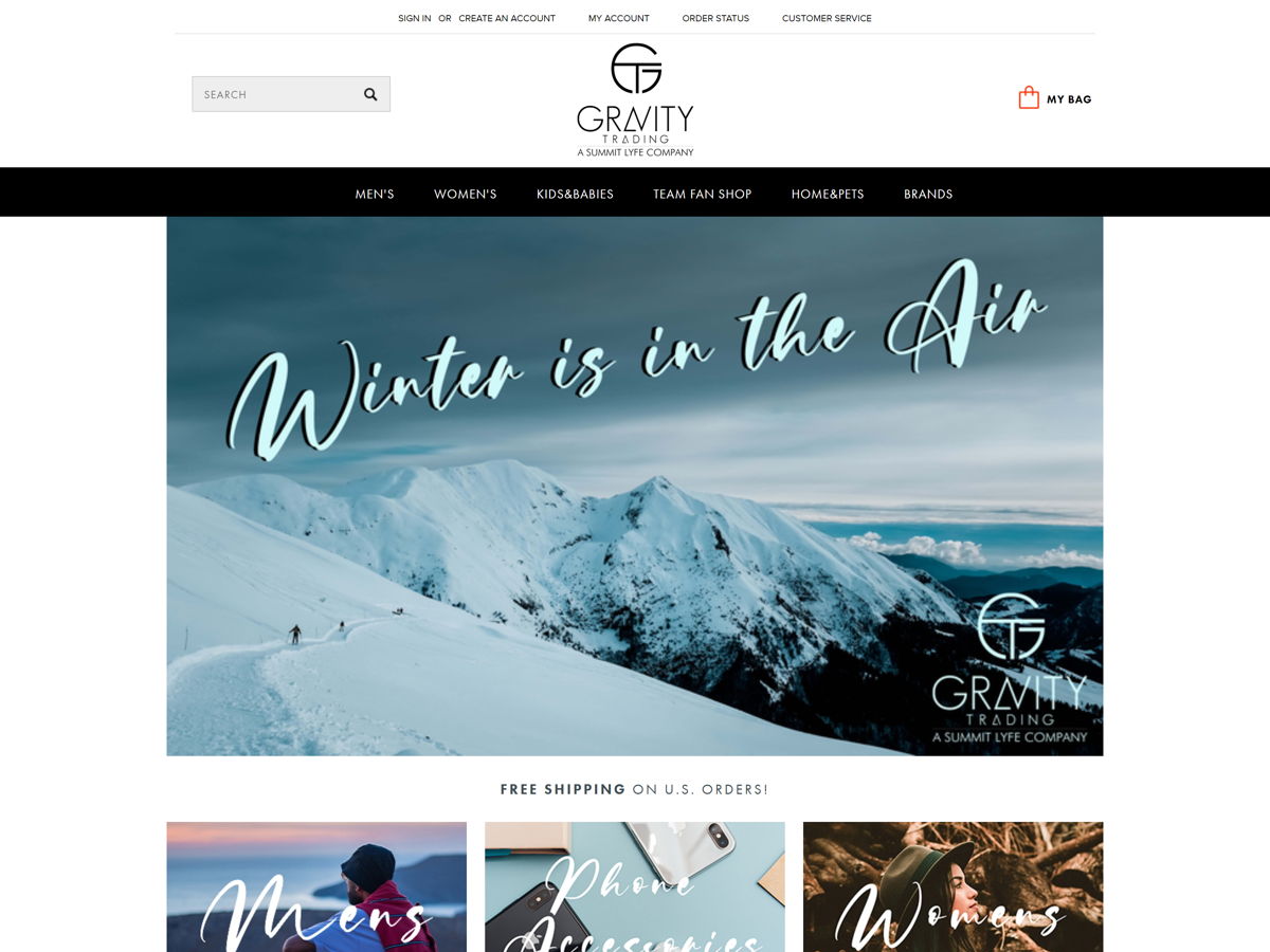 Screenshot of Gravity Trading, from the ecommerce websites collection.
