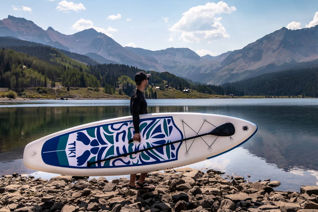 stand up paddleboarding in Canada with UPF shirt