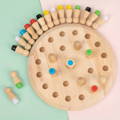 Montessori Memory Match educational toy for kids with a wooden board, pegs, and dice. 