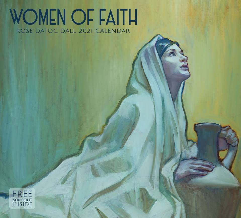 Rose Datoc Dall's 2021 calender cover. A painting of Mary looking heavenward.