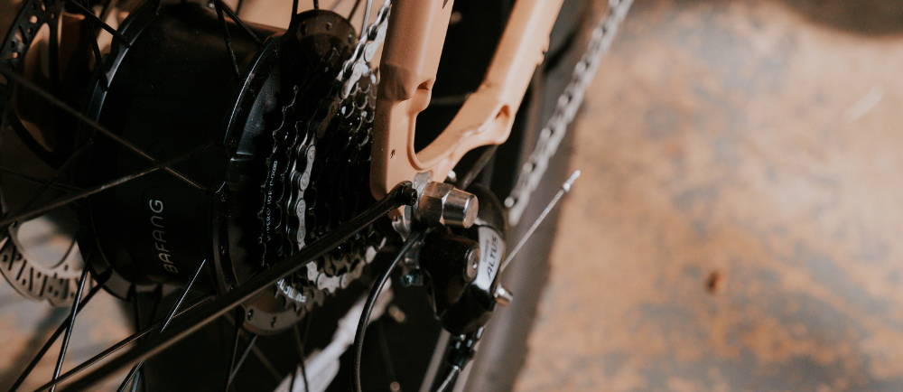 Close up of Aventon Aventure Bafang rear hub motor