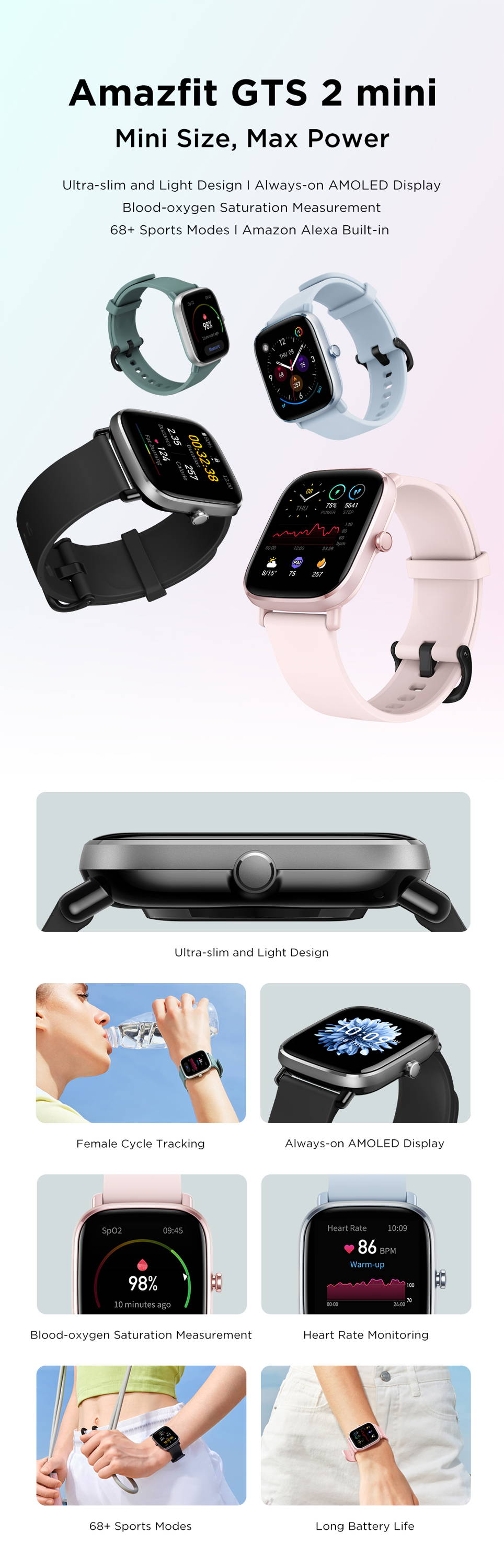 Smartwatch Amazfit GTS 2 MINI 1,55 Micrófono GPS + Malla de Goma Extra - DX