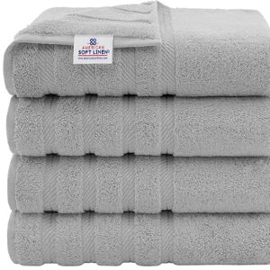 American Soft Linen Luxury 4 Piece Bath Towel Set, 100% Cotton Turkish Bath Towels for Bathroom, 27x54 in Large Bathroom Shower Towels, Light Grey Bath Towels