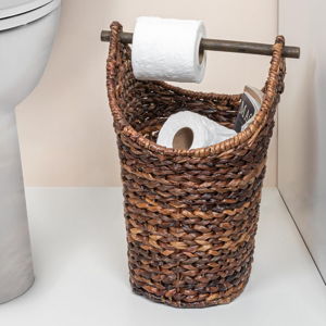Creative Co-Op Braided Bathroom Tissue/Toilet Paper Basket with Wood Handle
