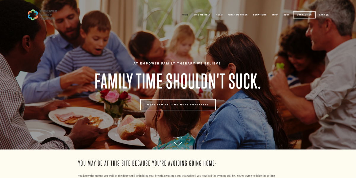 Screenshot of Empower Family Therapy, from the therapist websites collection.