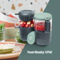 a banner for nutribaby one baby food processor with the title of the product in white colour