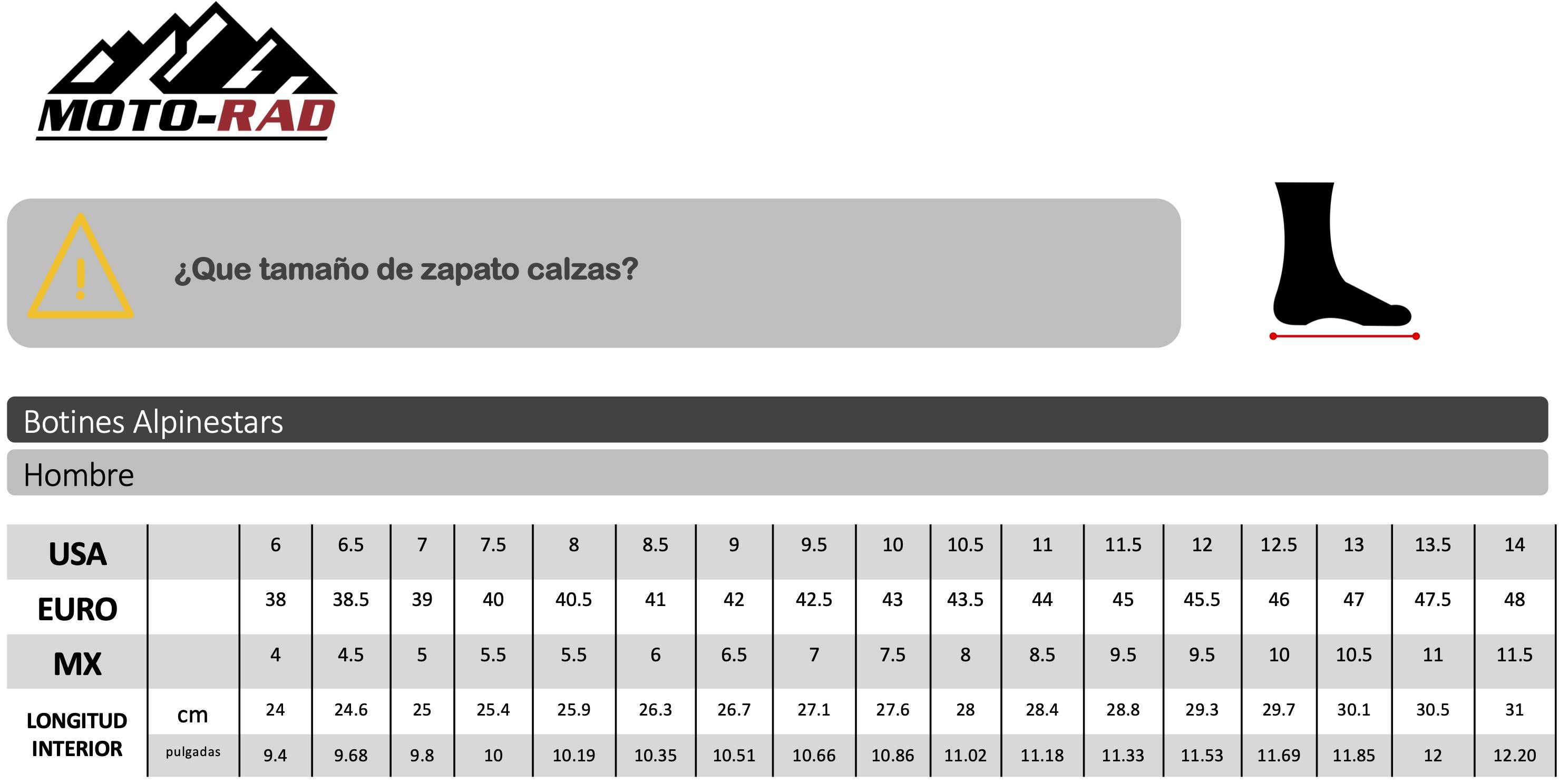 Guia de Tallas Botines Alpinestars