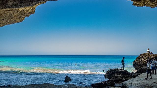 Marsa Matruh , Egypt - August 22,2022 photo in cave in Marsa Matruh Egypt where people come to enjoy the scenery and relax