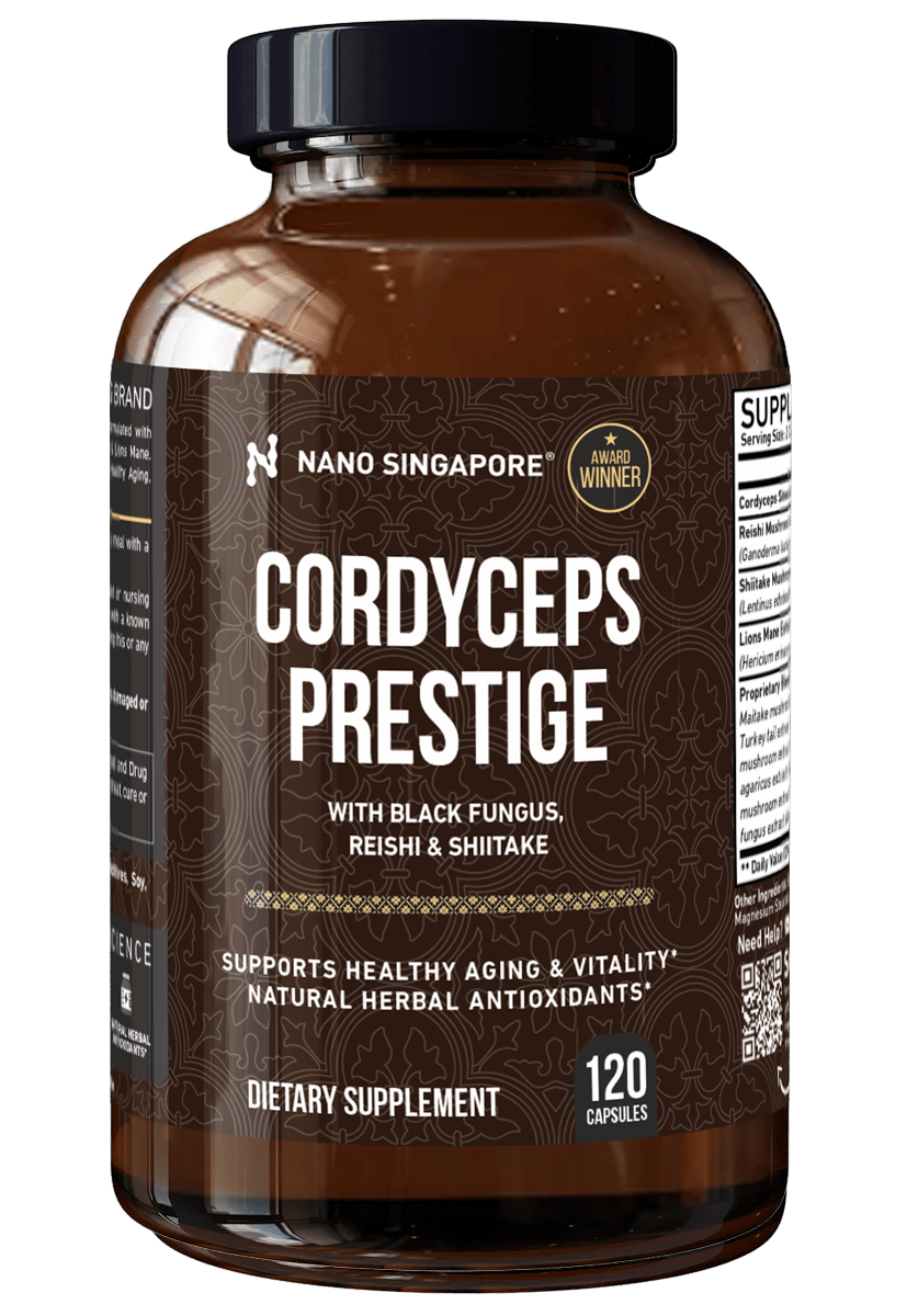 A bottle of Nano Singapore's best cordyceps supplement