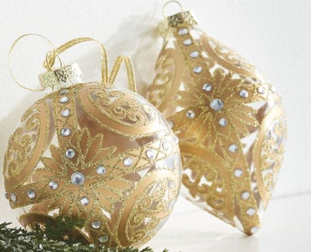 raz imports glass christmas tree ornaments with gold embellishments 