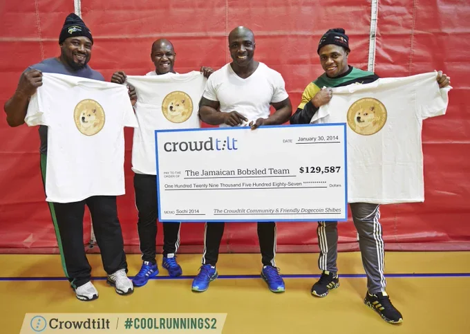 2014 Winter Olympics; the Dogecoin community raised $129,000 for the Jamaican Bobsled Team