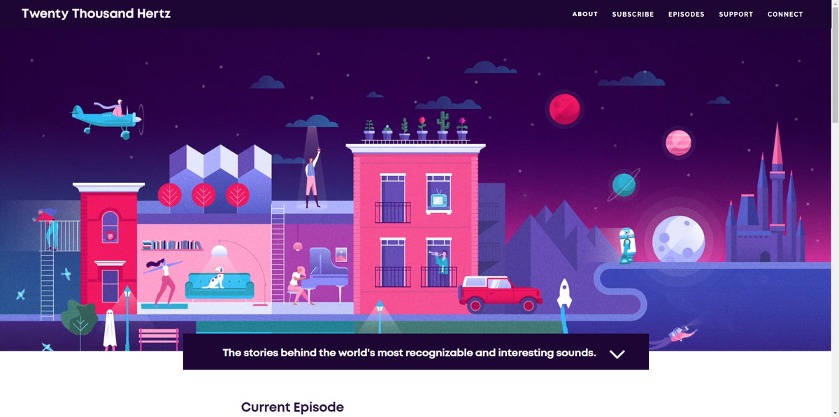 Screenshot of Twenty Thousand Hertz, from the squarespace podcast websites collection.