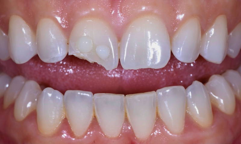 smile with fractured upper central incisor