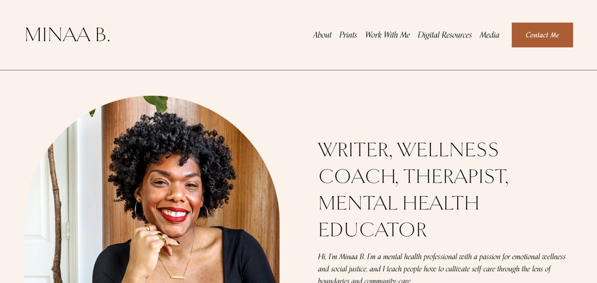 Screenshot of Minaa B., from the therapist websites collection.